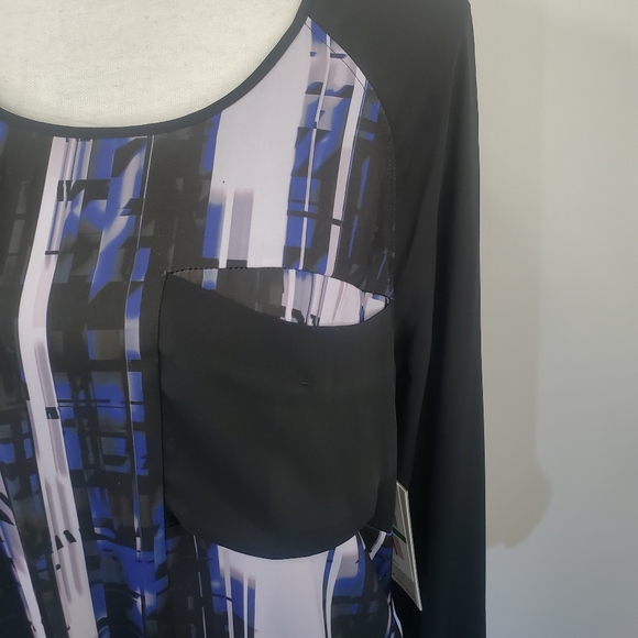 Calvin Klein Jeans Women's Blouse Large Long Sleeve Top Black Blue Office NEW - Picture 4 of 9